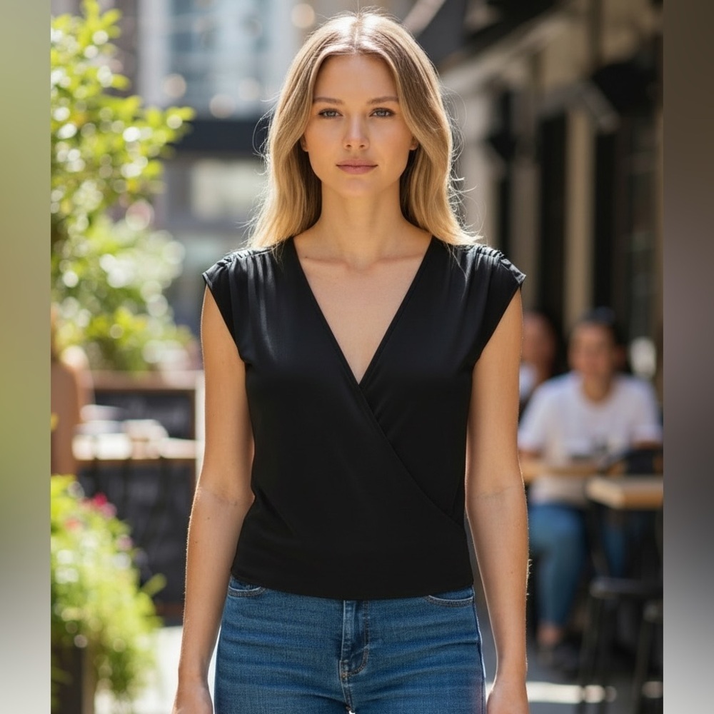 Ee:some Solid Color Elegant Bodysuit with slight shoulder padding, Size M
